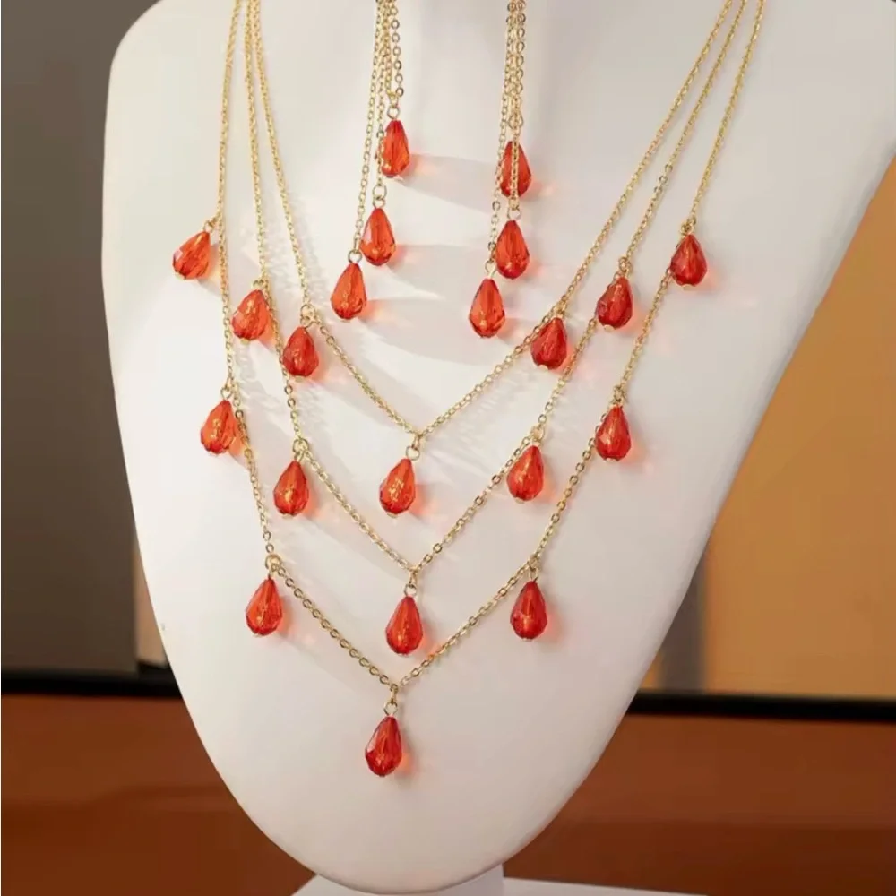 NEW Elegant Red and Gold Teardrop Jewelry Set